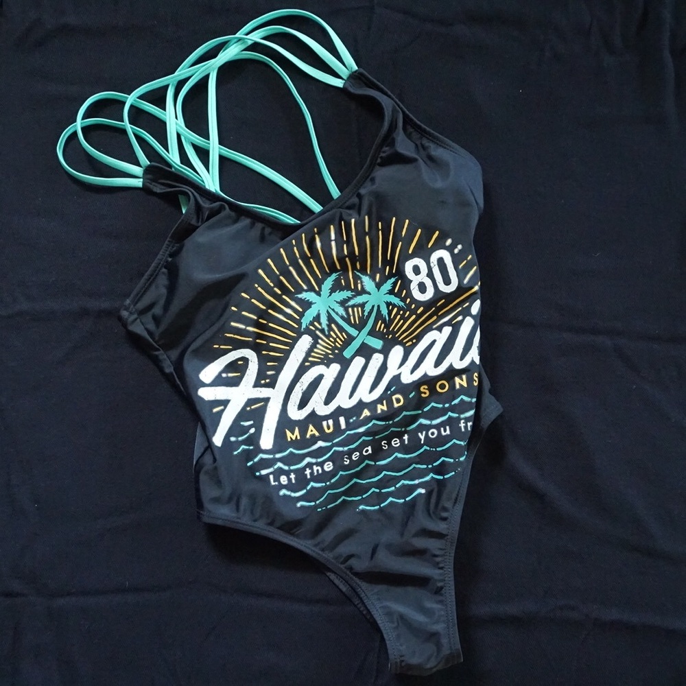 Hawaii Maui & Sons One Piece Swimsuit Teal Straps